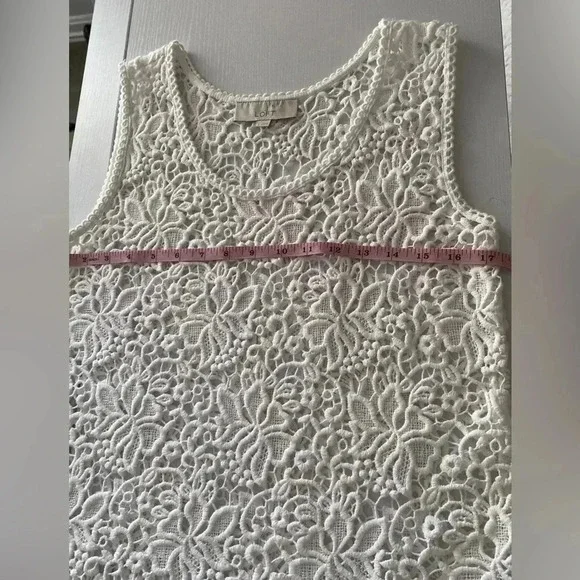 NWOT Ann Taylor LOFT  Women’s White Crochet Lace Sleeveless Top Cotton Blouse - Picture 9 of 11